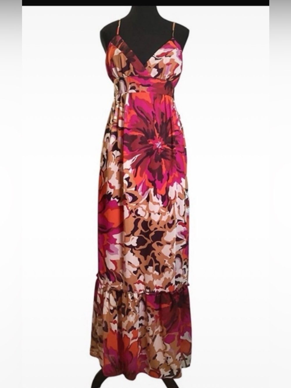Bisou Bisou Fuchsia and Tan Floral Maxi Dress